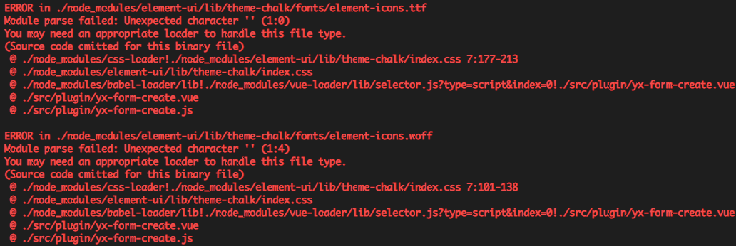 vue打包报错：ERROR in ./node_modules/element-ui/lib/theme-chalk/fonts/element-icons.ttf Module parse failed: Unexpected character '' (1:0)