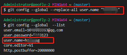 git常见查看用户名密码邮箱等命令