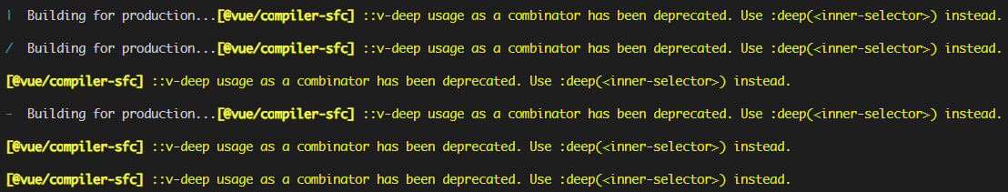 [@vue/compiler-sfc] ::v-deep usage as a combinator has been deprecated. Use :deep(<inner-selector>) instead.