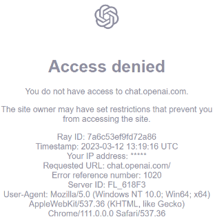 chatGpt登录提示：Access denied，You do not have access to chat.openai.com