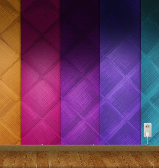 七种颜色带木地板和插座的网页PSD背景