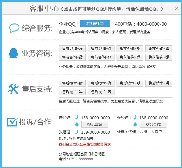 弹出层QQ在线客服