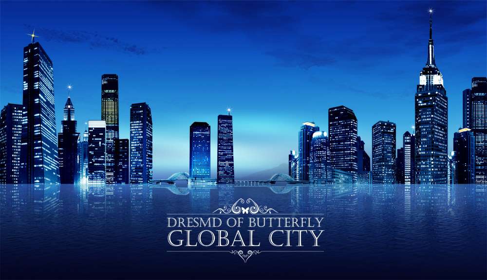 蓝色城市夜景网页背景图