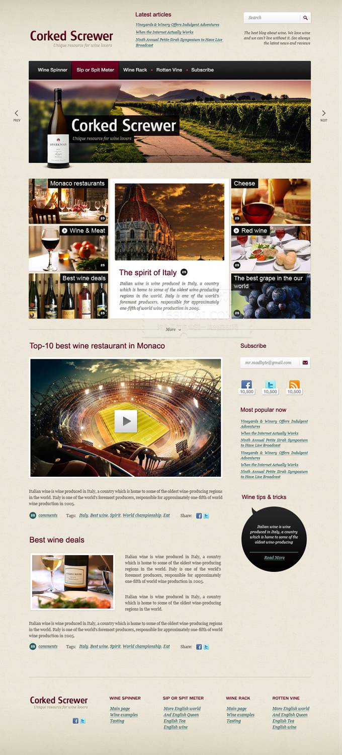 葡萄酒企业网站PSD模板