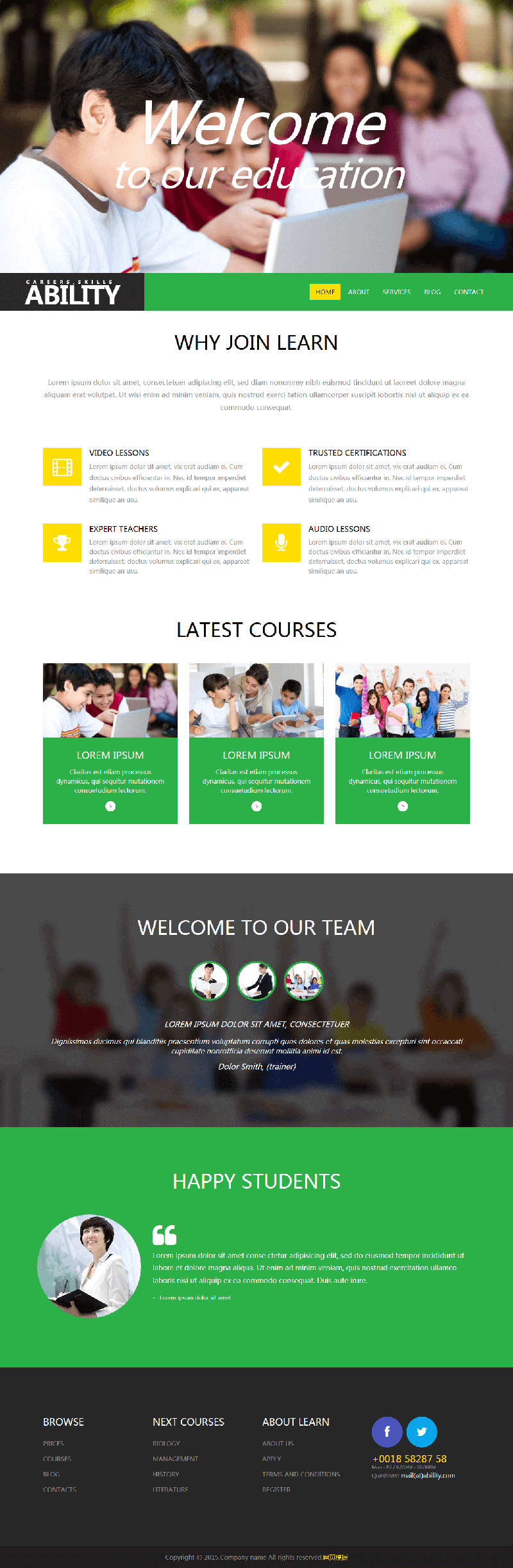 绿色儿童教育网站响应式html模板PC端效果图