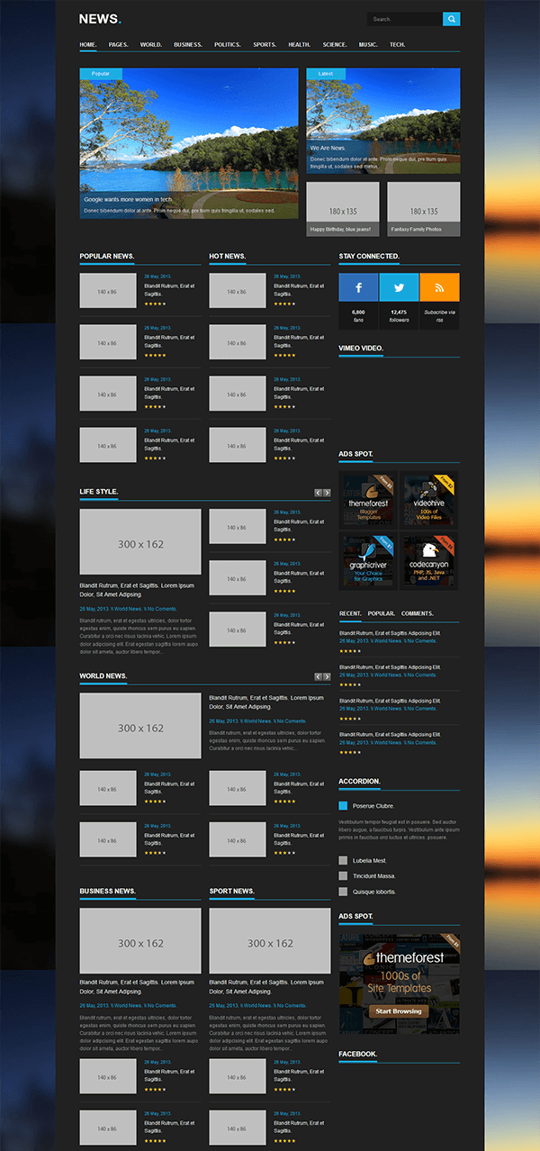 新闻媒体网站html5+css3响应式模板电脑端效果图